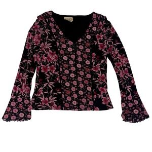 Vintage Apostrophe Womens Y2K Fairy Top Size S Petite Whimsigoth Dark Floral